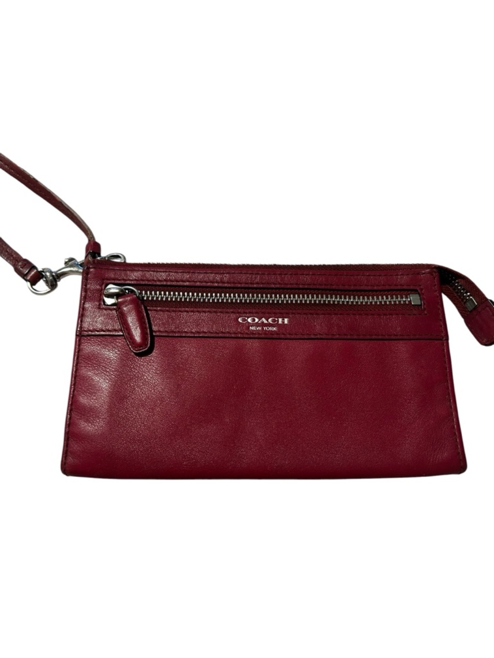 Coach Burgundy Leather Wristlet with Silver Hardware